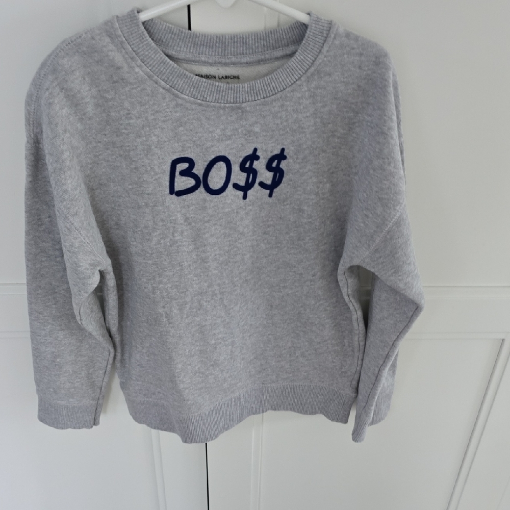 Maison Labiche Gray Sweatshirt with Blue BO$$ Design